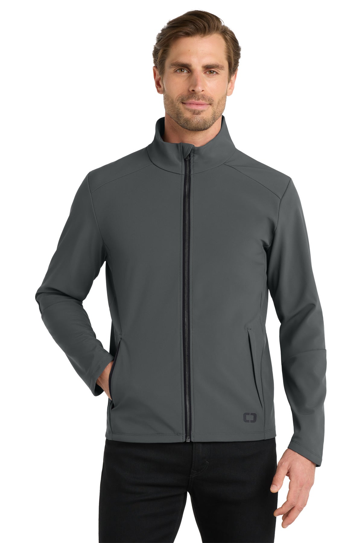 Front View of DieselGrey OGIO Commuter Full-Zip Soft Shell OG755 plain