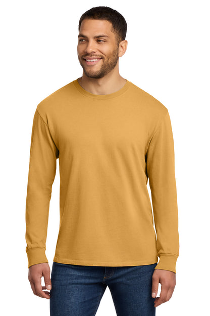 Front View of Dijon Port & Co Beach Wash Garment-Dyed Long Sleeve Tee PC099LS plain