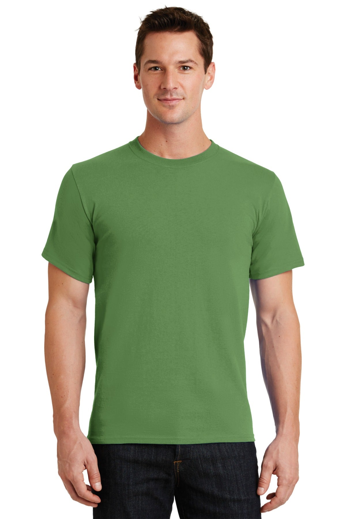 Front View of Dill Green Port & Co Essential Tee. PC61 plain