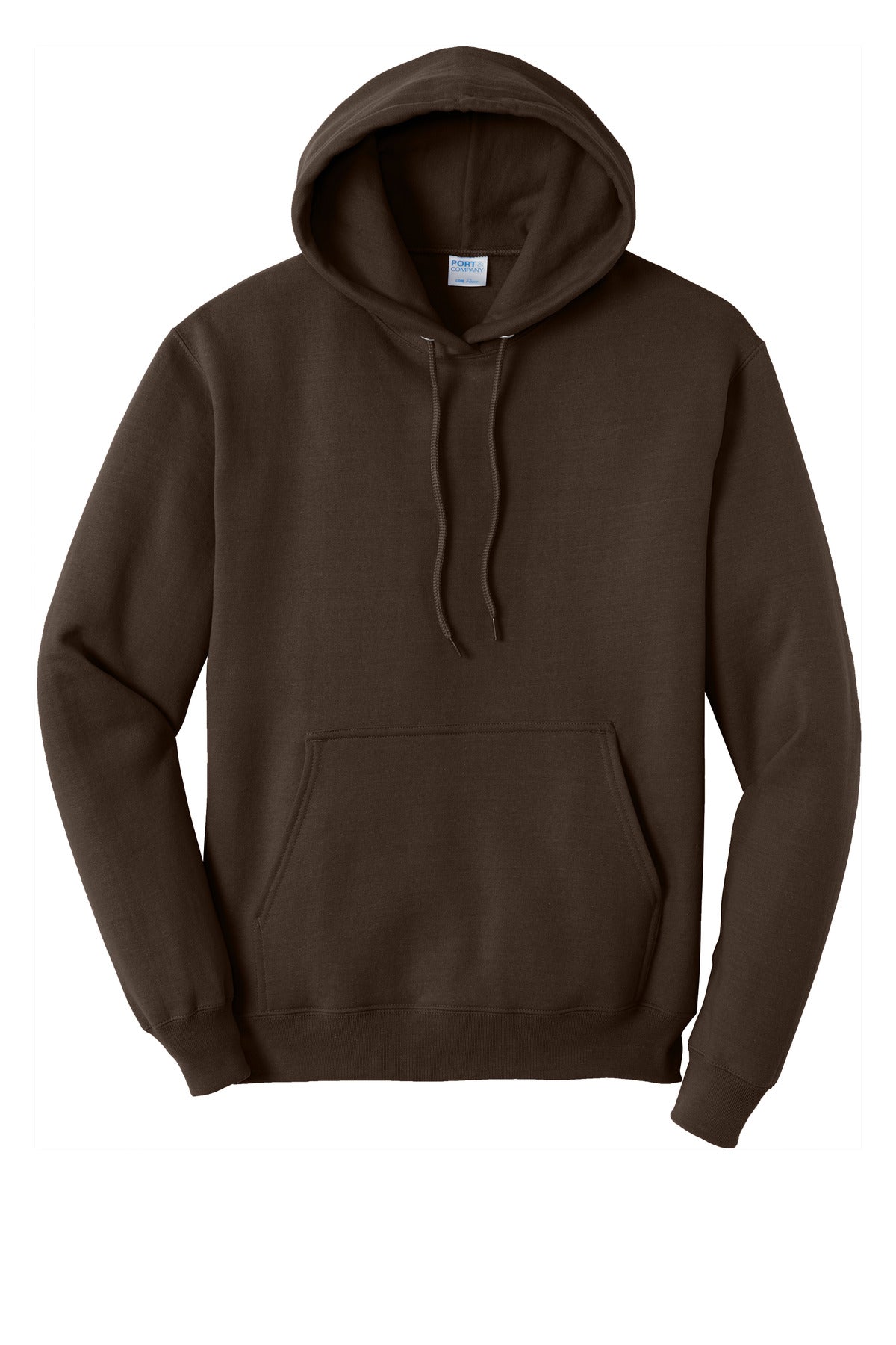 Front View of Dk Choc Brown Port & Co Core Fleece Pullover Hooded Sweatshirt. PC78H
