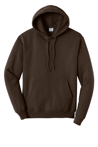 Front View of Dk Choc Brown Port & Co Core Fleece Pullover Hooded Sweatshirt. PC78H