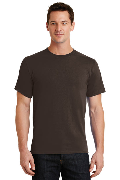 Front View of Dk Choc. Brown Port & Co Essential Tee. PC61 plain