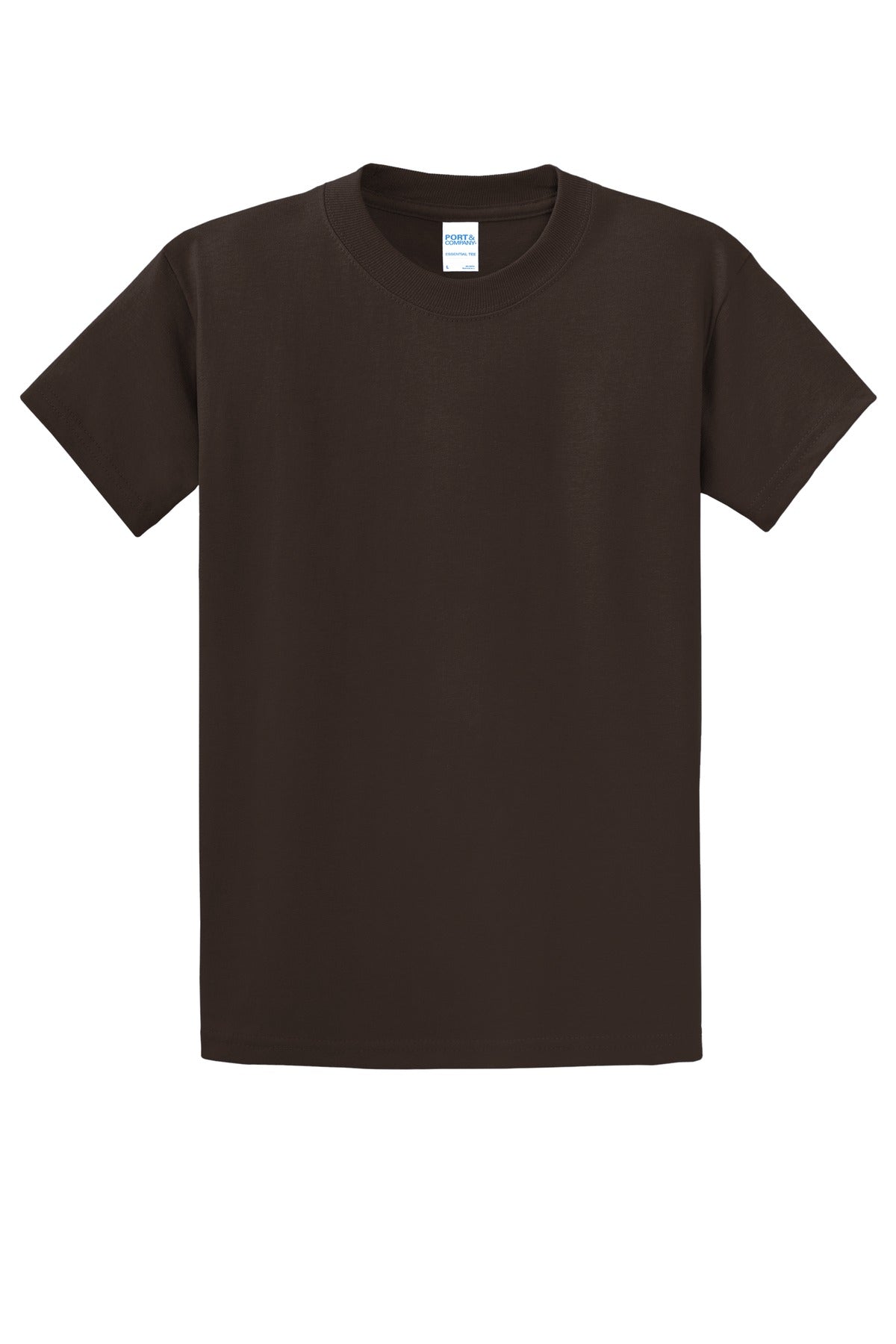 Front View of Dk Choc. Brown Port & Co Essential Tee. PC61 plain