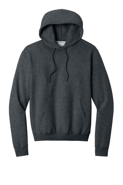 Front View of Dk Hthr Grey Port & Co Core Fleece Pullover Hooded Sweatshirt. PC78H plain