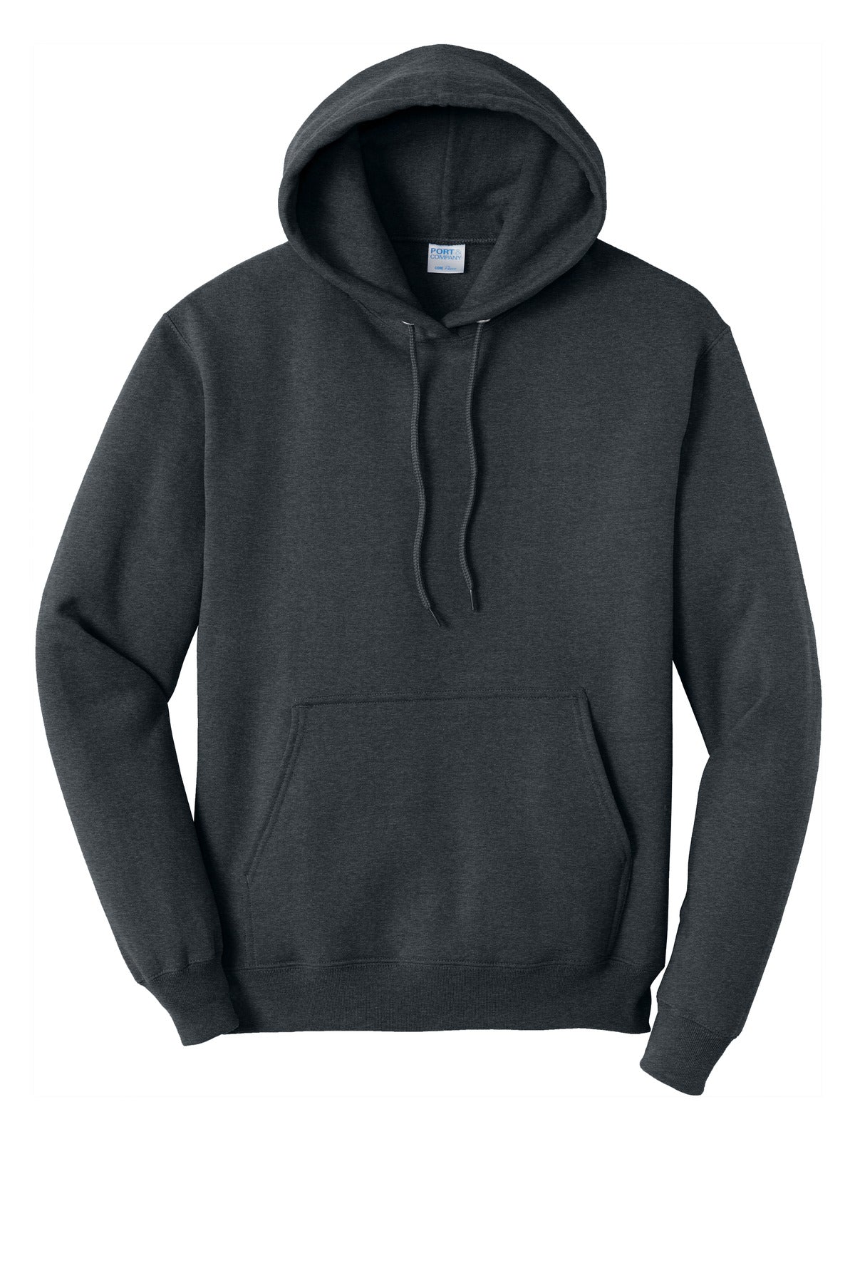 Front View of Dk Hthr Grey Port & Co Core Fleece Pullover Hooded Sweatshirt. PC78H