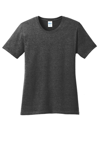 Front View of Dk Hthr Grey Port & Co Women's Core Cotton Tee. LPC54 plain