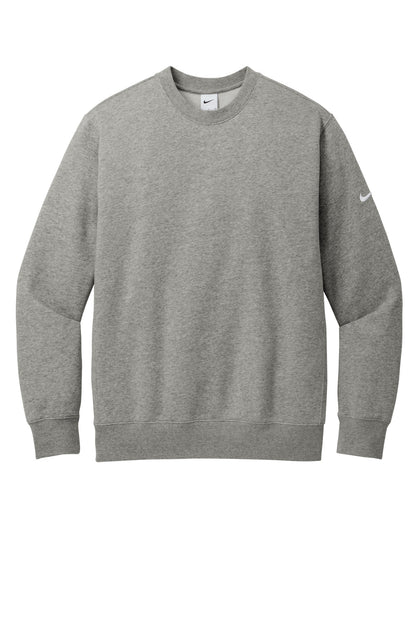 Front View of DkGyHthr Nike Club Fleece Sleeve Swoosh Crew NKFD9863 plain