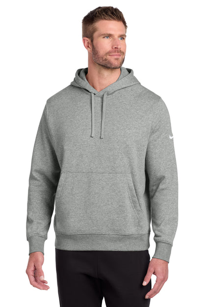 Front View of DkGyHthr Nike Club Fleece Sleeve Swoosh Pullover Hoodie NKDR1499 plain