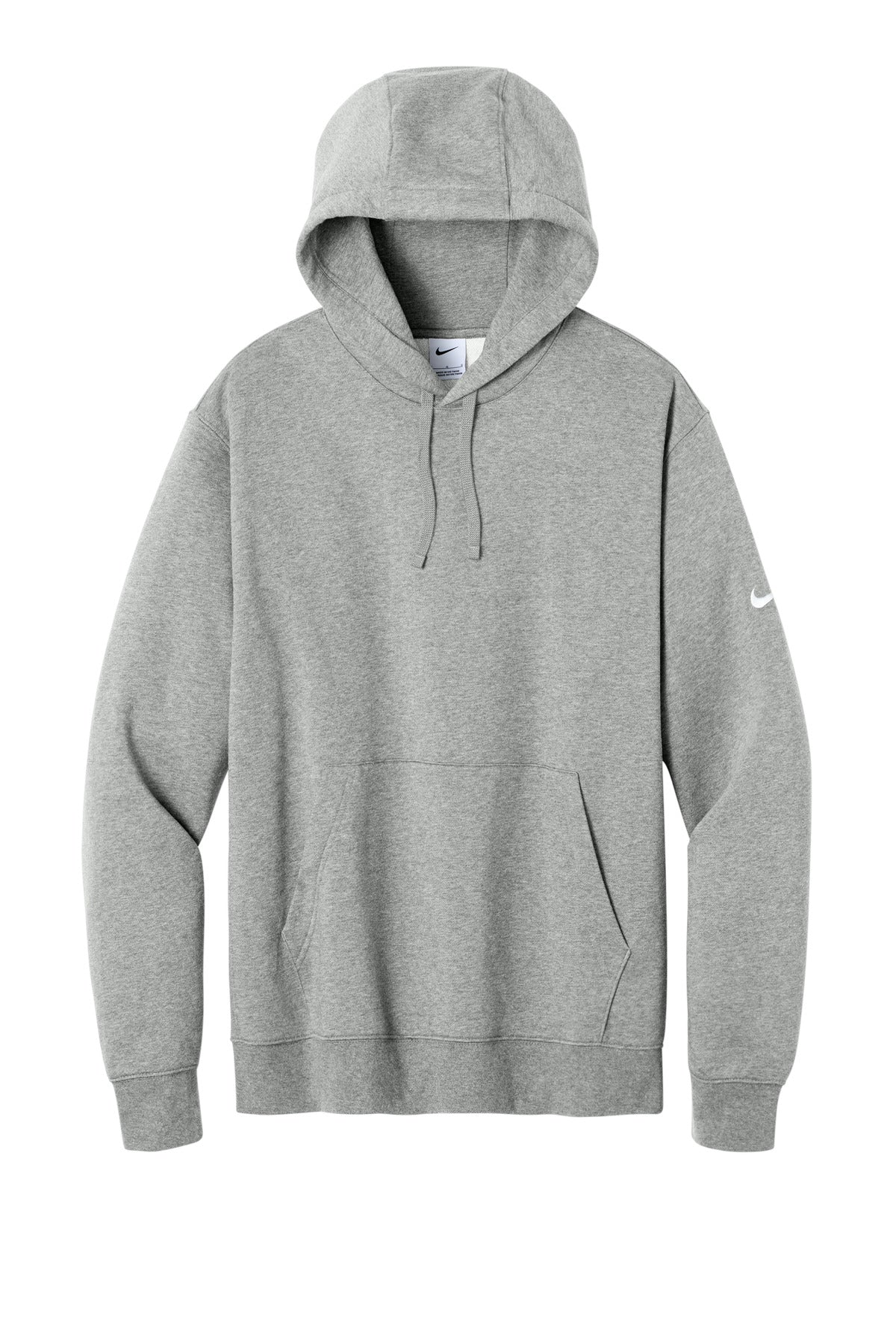 Front View of DkGyHthr Nike Club Fleece Sleeve Swoosh Pullover Hoodie NKDR1499 plain