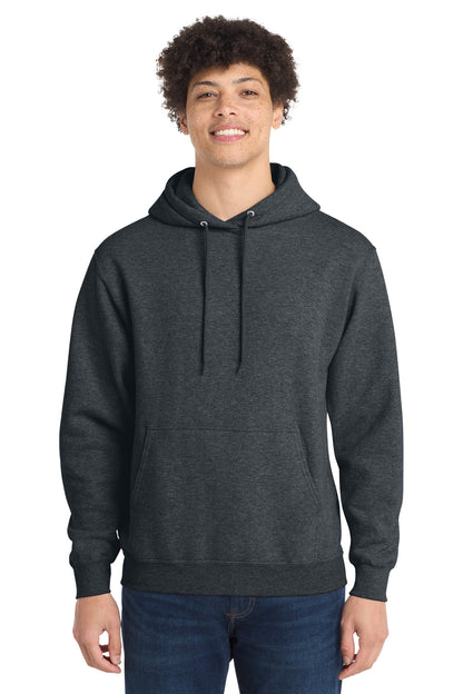 Front View of DkHtGry Port & Co Core Fleece Pullover Hooded Sweatshirt. PC78H plain