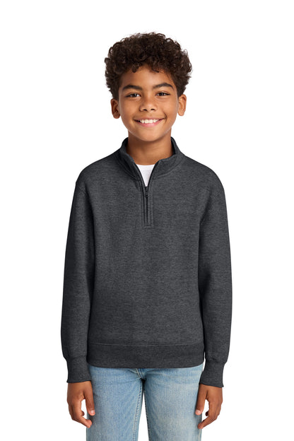 Front View of DkHtGry Port & Co Youth Core Fleece 1/4-Zip Pullover Sweatshirt PC78YQ plain
