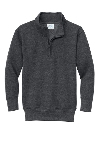Front View of DkHtGry Port & Co Youth Core Fleece 1/4-Zip Pullover Sweatshirt PC78YQ plain