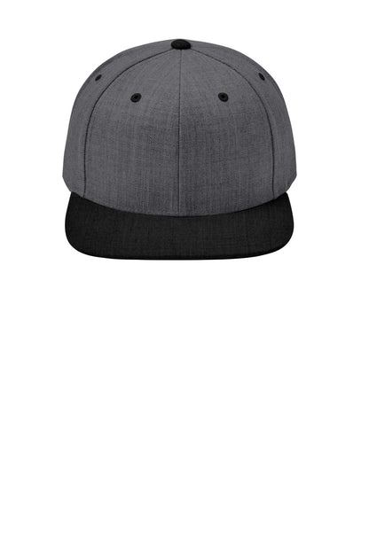 Front View of DkHtGy/Blk Sport-Tek YP Classics Flat Bill Snapback Cap. STC19 plain