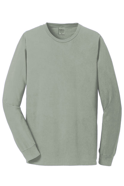 Front View of DoveGrey Port & Co Beach Wash Garment-Dyed Long Sleeve Tee PC099LS plain