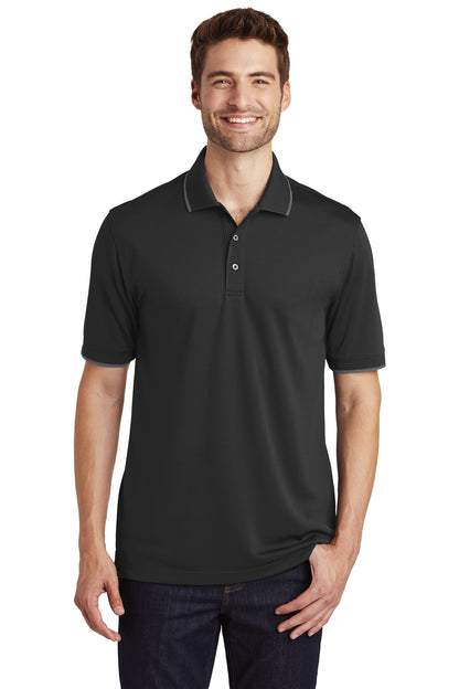 Front View of Dp Black/Graph Port Authority Dry Zone UV Micro-Mesh Tipped Polo. K111 plain