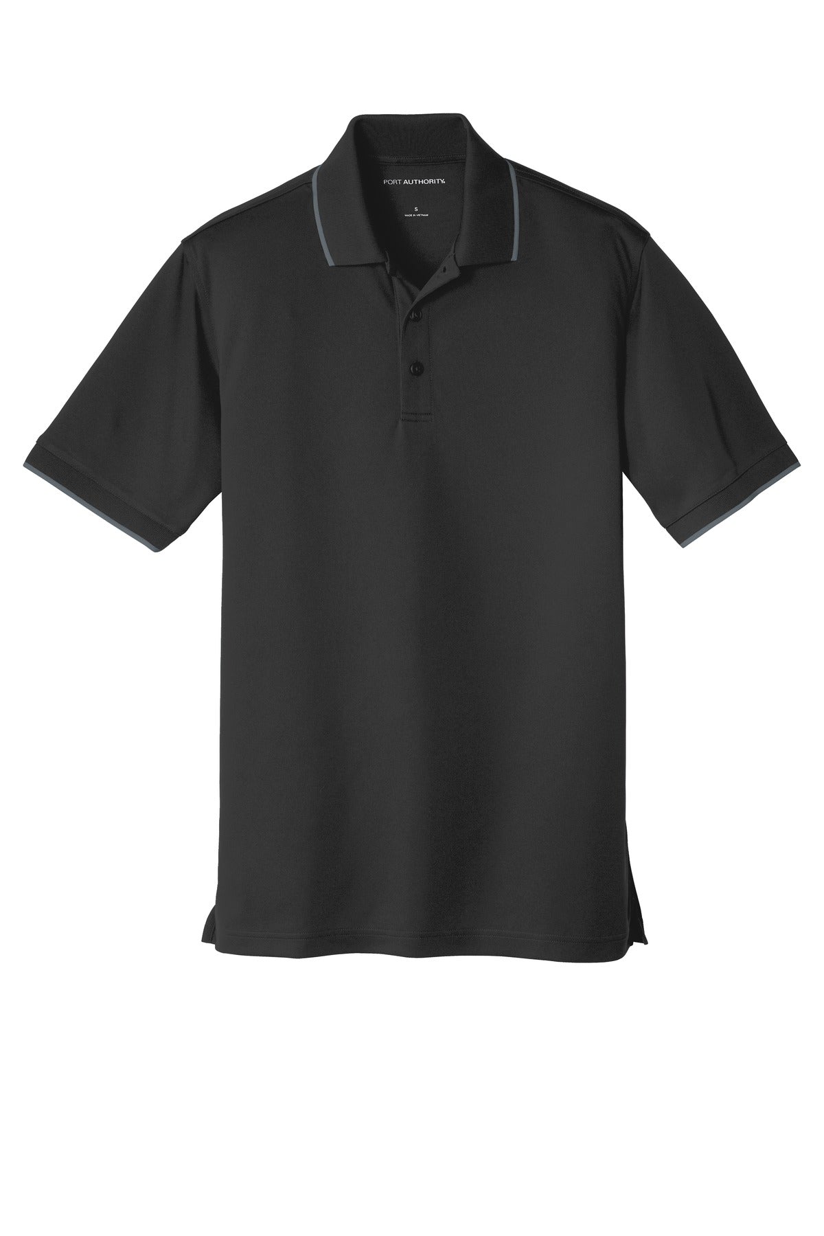 Front View of Dp Black/Graph Port Authority Dry Zone UV Micro-Mesh Tipped Polo. K111 plain