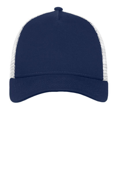 Front View of Dp Navy/White New Era Snapback Trucker Cap. NE205 plain