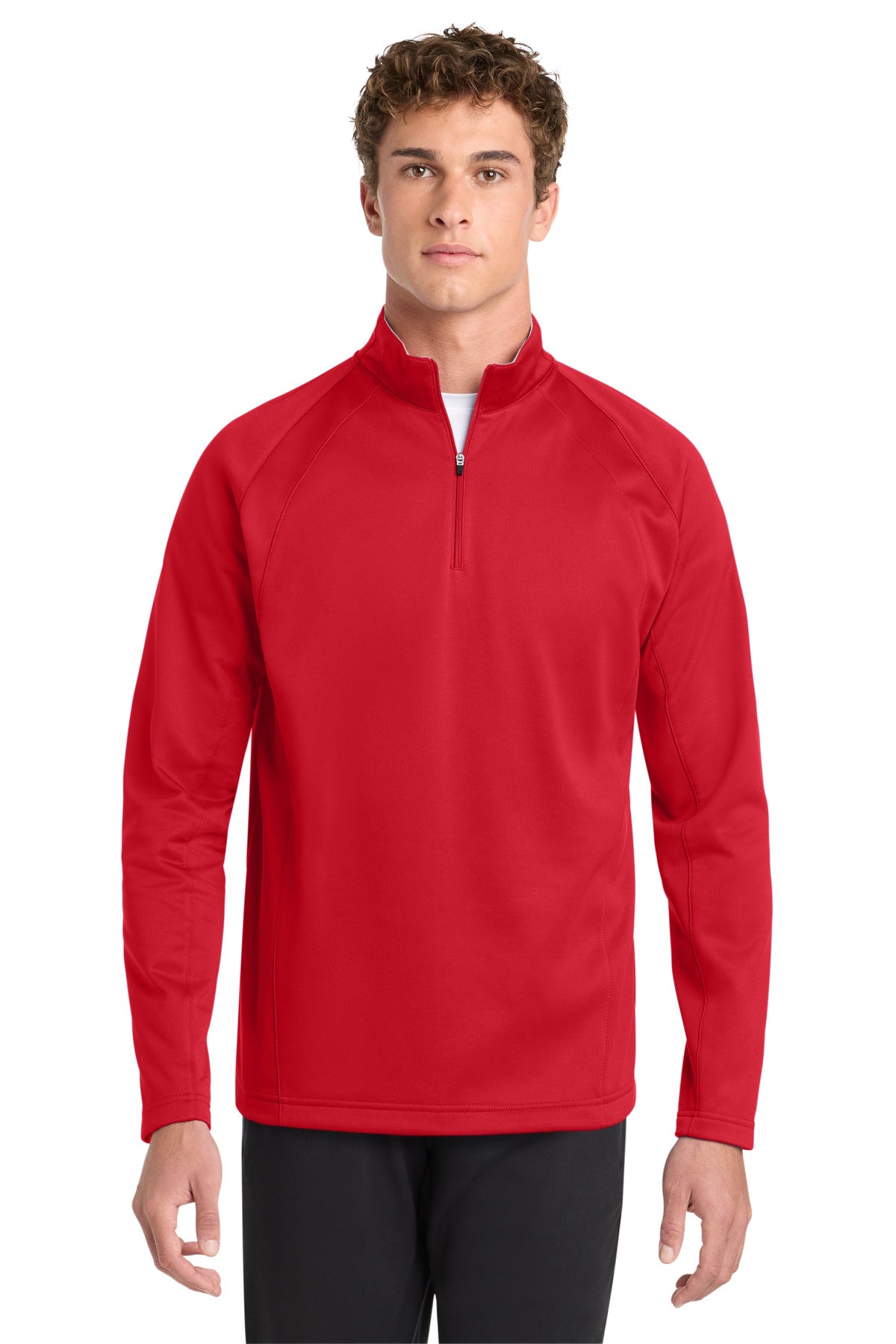Front View of Dp Red/Silver Sport-Tek Sport-Wick Fleece 1/4-Zip Pullover. F243 plain