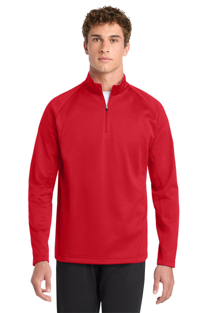 Front View of Dp Red/Silver Sport-Tek Sport-Wick Fleece 1/4-Zip Pullover. F243 plain