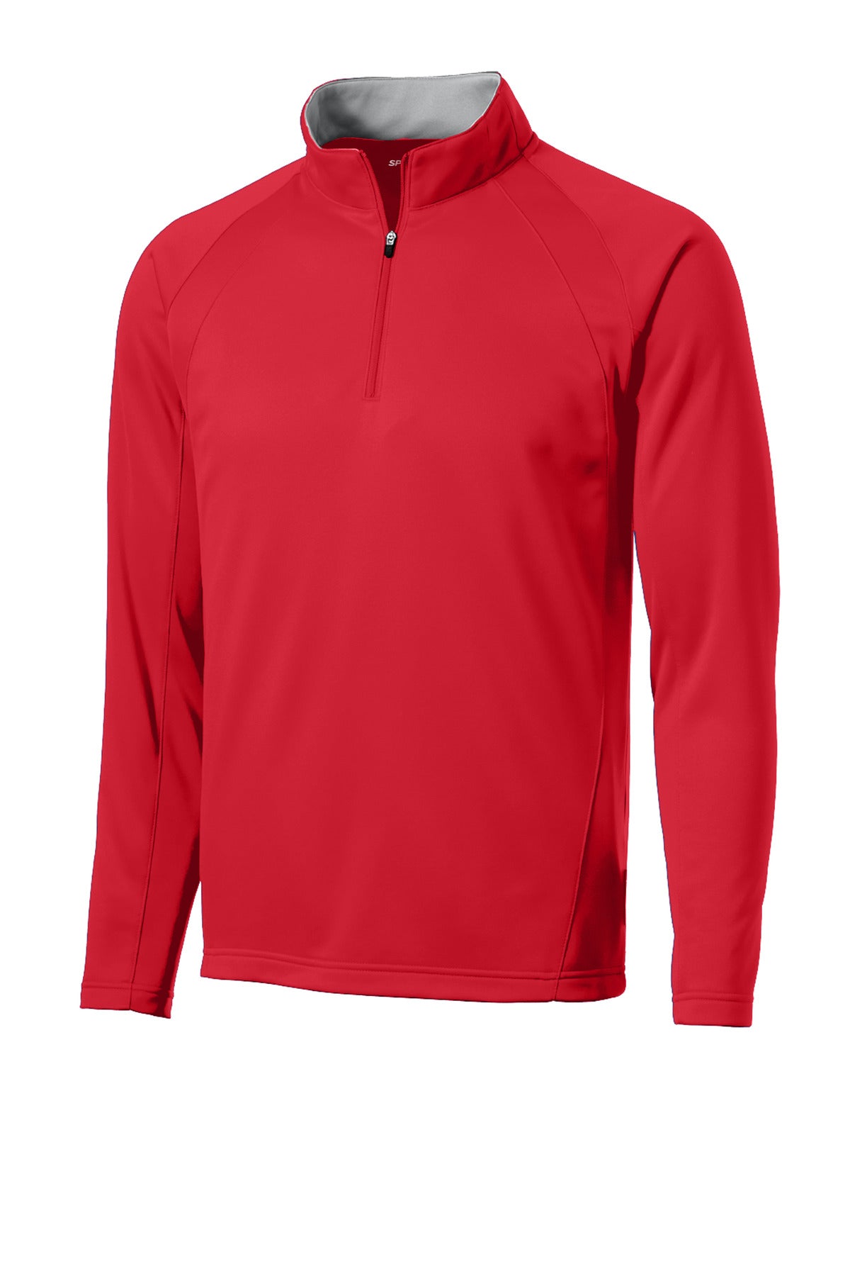 Front View of Dp Red/Silver Sport-Tek Sport-Wick Fleece 1/4-Zip Pullover. F243 plain