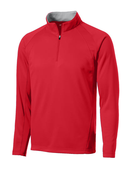 Front View of Dp Red/Silver Sport-Tek Sport-Wick Fleece 1/4-Zip Pullover. F243 plain