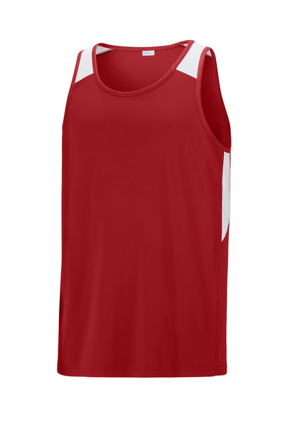 Front View of DpRd/Wht Sport-Tek Club Track Tank ST446 plain
