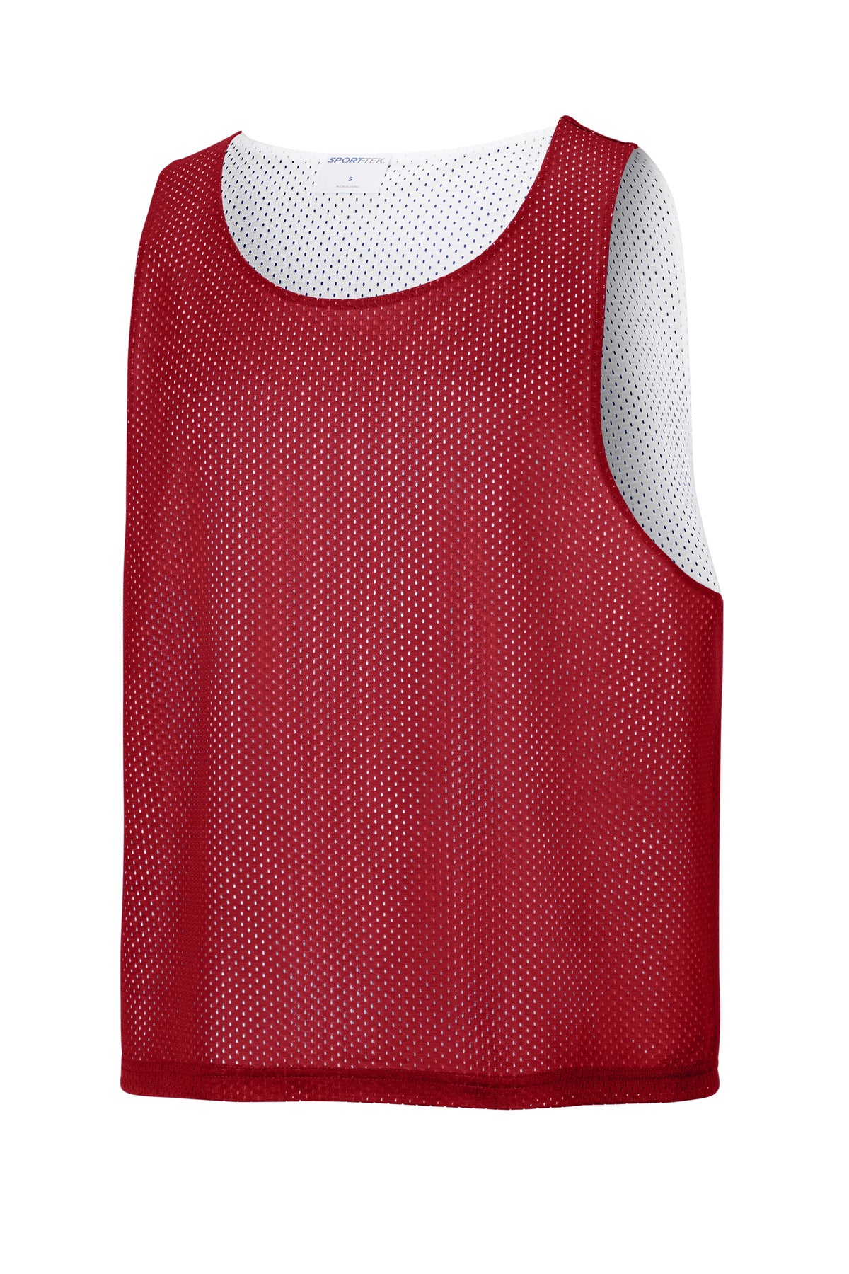 Front View of DpRd/Wht Sport-Tek Lacrosse Reversible Pinnie ST512 plain