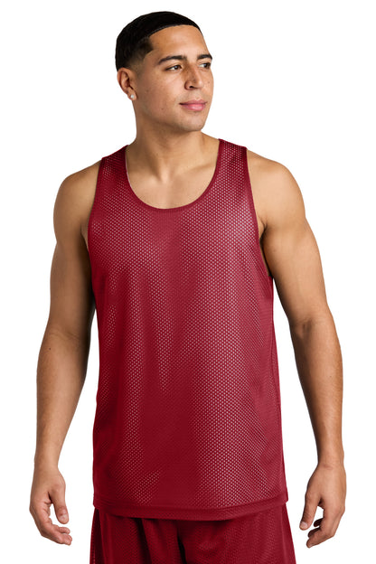 Front View of DpRd/Wht Sport-Tek PosiCharge Reversible Mesh Tank ST5000 plain
