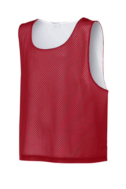 Front View of DpRd/Wht Sport-Tek Youth Lacrosse Reversible Pinnie YST512 plain