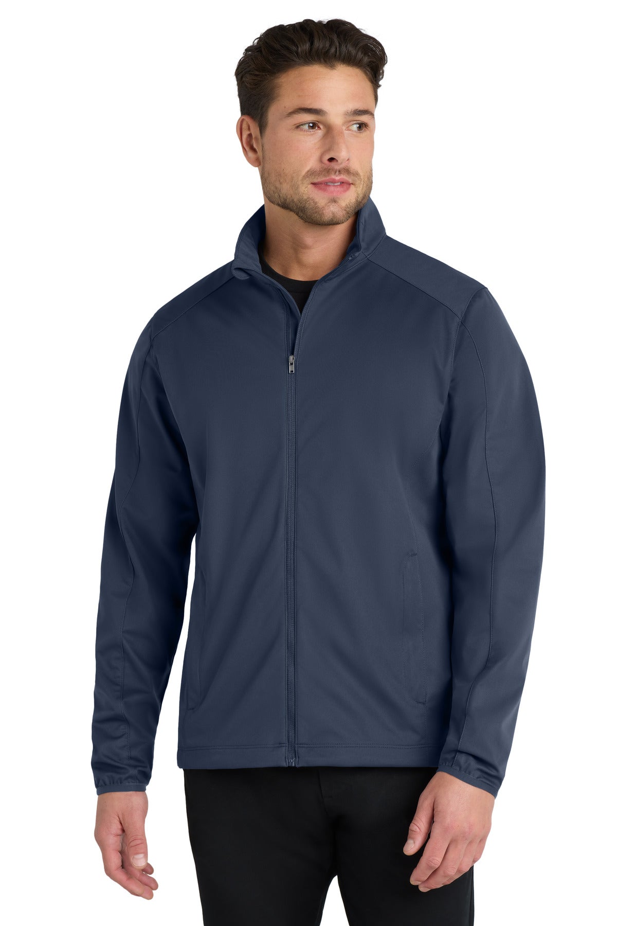 Front View of Dress Blue Nvy Port Authority Active Soft Shell Jacket. J717 plain