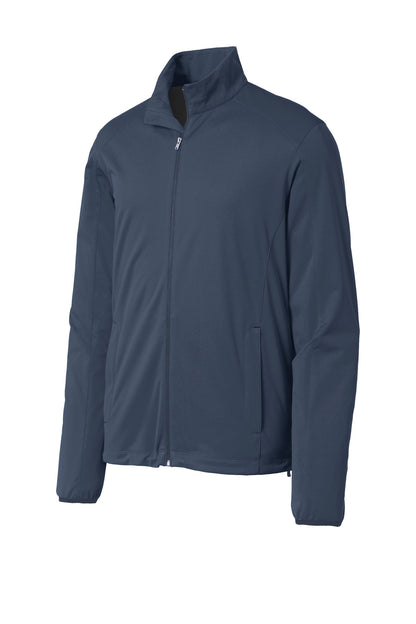 Front View of Dress Blue Nvy Port Authority Active Soft Shell Jacket. J717 plain
