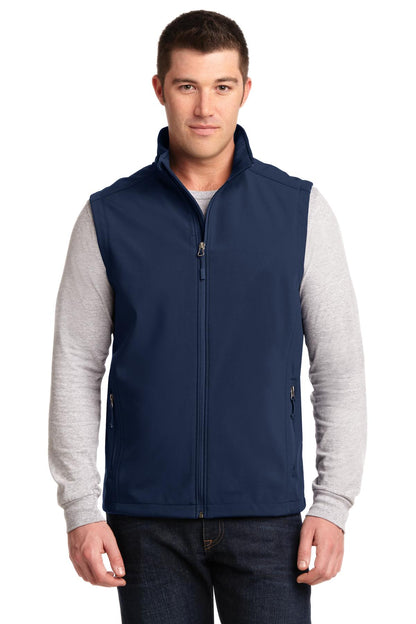 Front View of Dress Blue Nvy Port Authority Core Soft Shell Vest. J325 plain