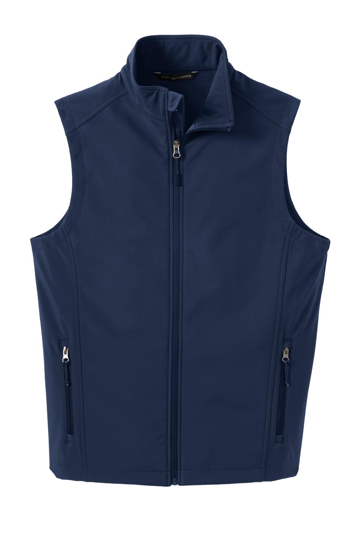 Front View of Dress Blue Nvy Port Authority Core Soft Shell Vest. J325 plain