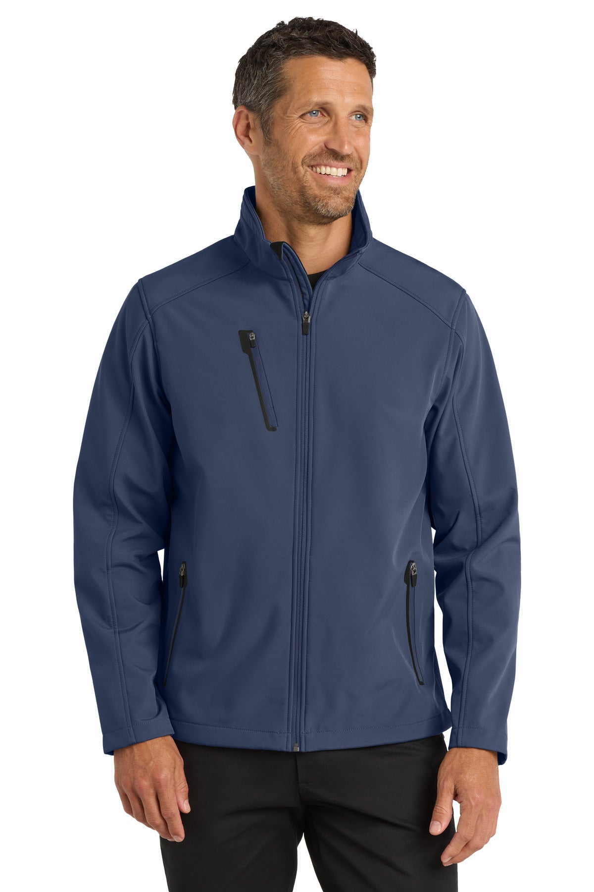 Front View of Dress Blue Nvy Port Authority Welded Soft Shell Jacket. J324 plain