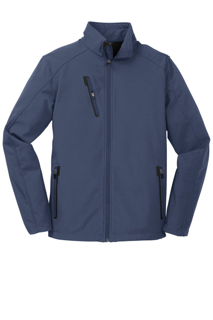 Front View of Dress Blue Nvy Port Authority Welded Soft Shell Jacket. J324 plain
