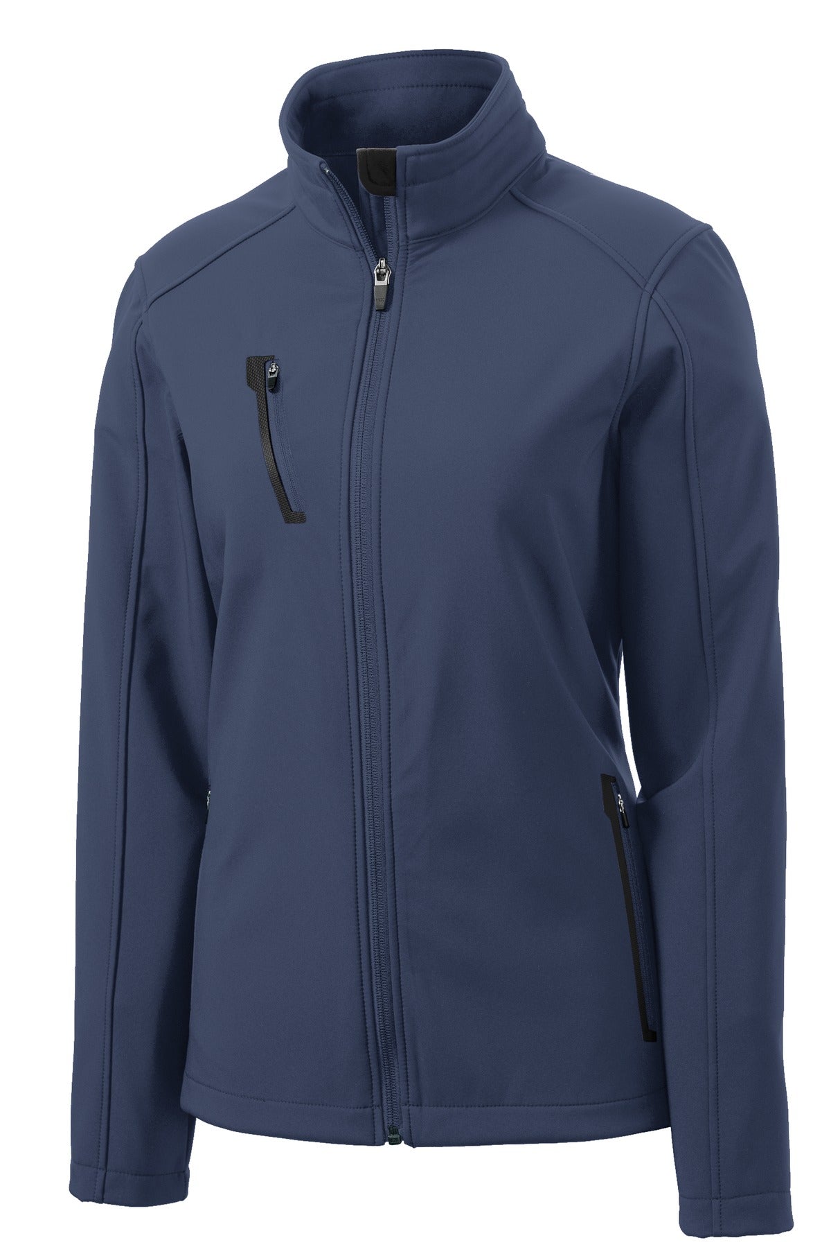 Front View of Dress Blue Nvy Port Authority Women's Welded Soft Shell Jacket. L324 plain