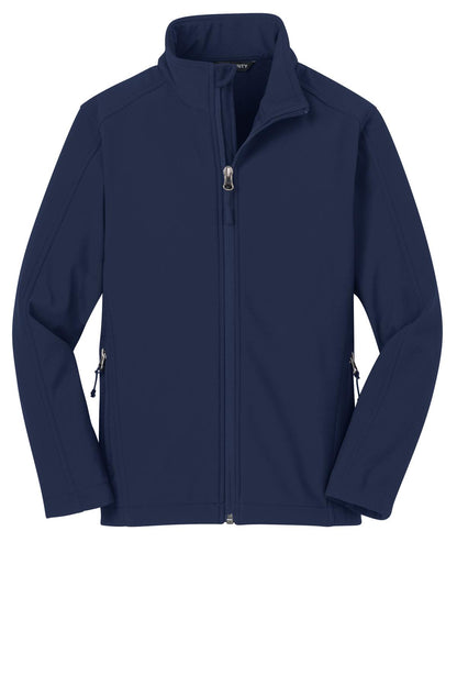 Front View of Dress Blue Nvy Port Authority Youth Core Soft Shell Jacket. Y317 plain
