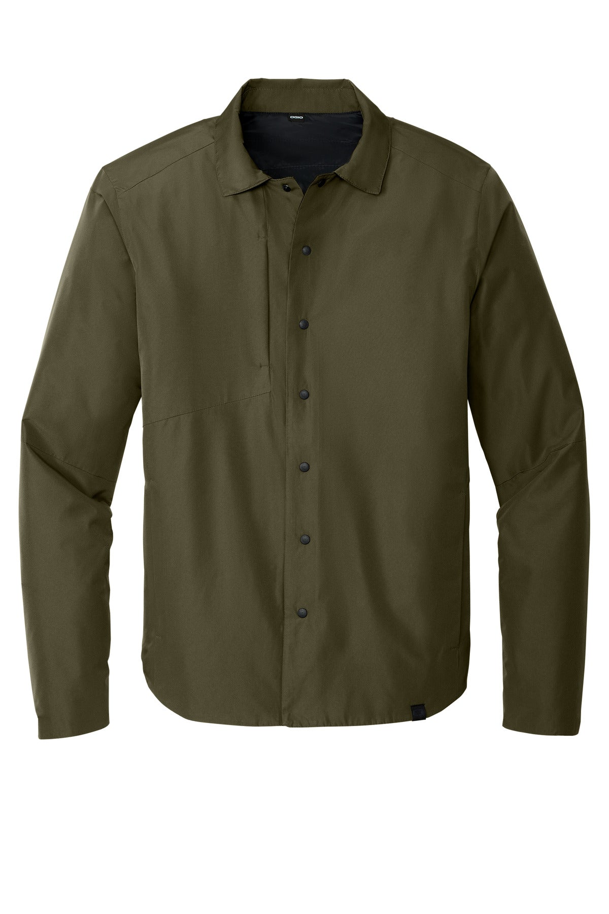 Front View of Drive Green OGIO Reverse Shirt Jacket. OG754 plain