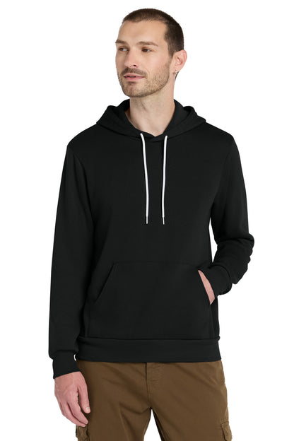 Front View of DTG Black BELLA+CANVAS Unisex Sponge Fleece Pullover Hoodie. BC3719 plain