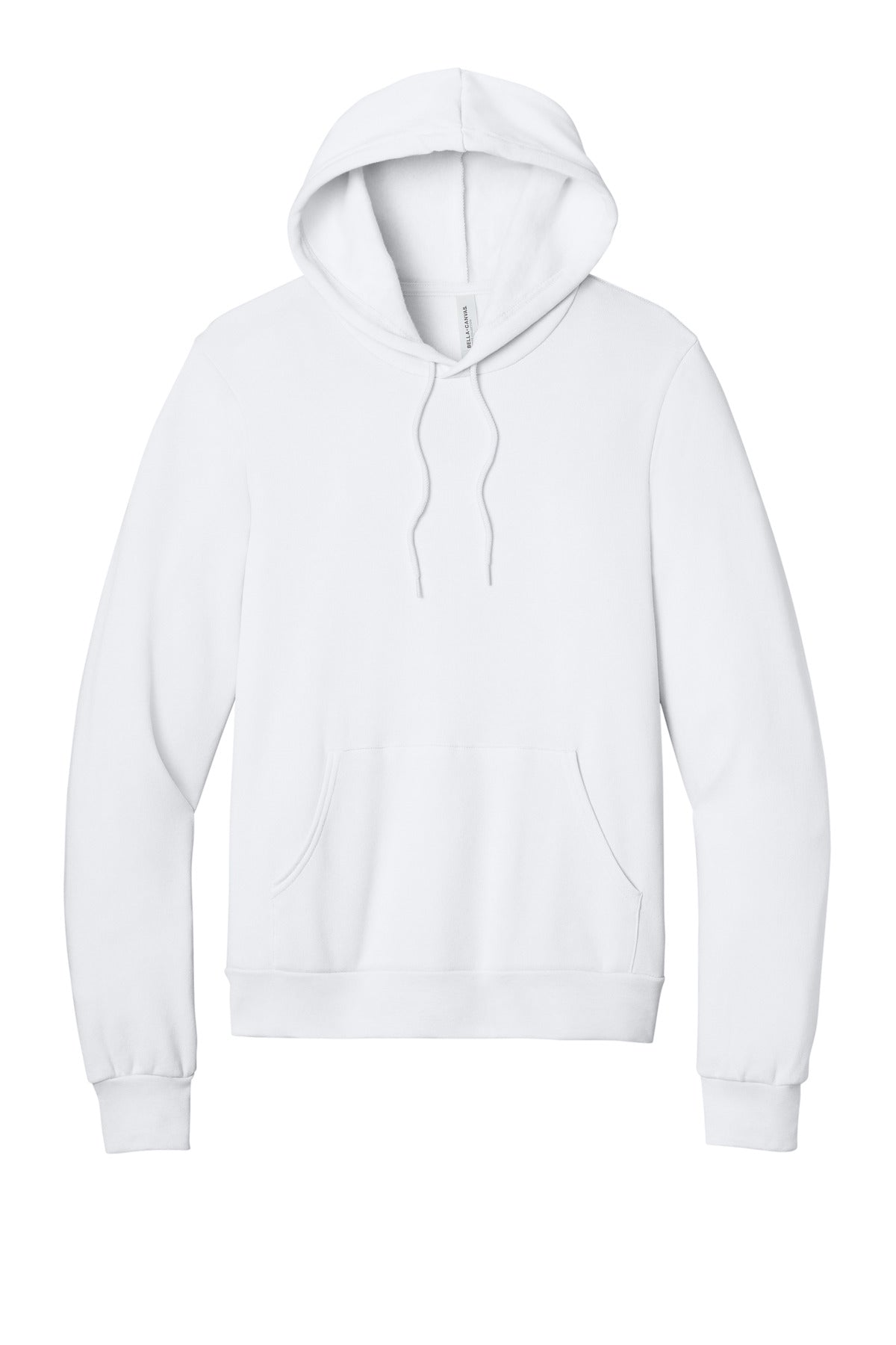 Front View of DTG White BELLA+CANVAS Unisex Sponge Fleece Pullover Hoodie. BC3719 plain