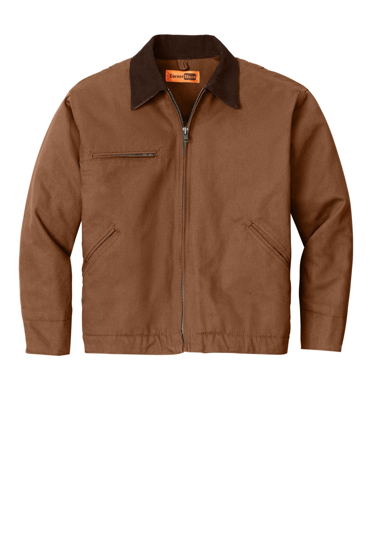 Front View of Duck Brown CornerStone - Duck Cloth Work Jacket. J763 plain