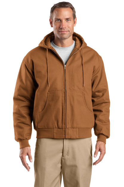 Front View of Duck Brown CornerStone Tall Duck Cloth Hooded Work Jacket. TLJ763H plain
