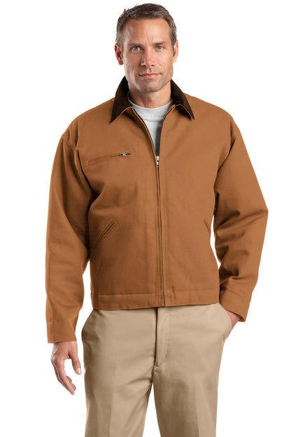Front View of Duck Brown CornerStone Tall Duck Cloth Work Jacket. TLJ763 plain