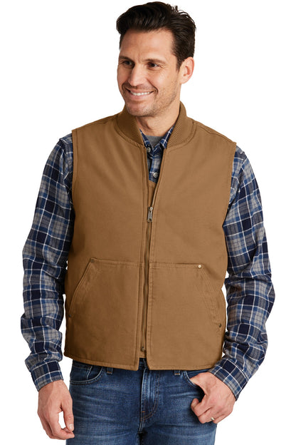 Front View of Duck Brown CornerStone Washed Duck Cloth Vest. CSV40 plain