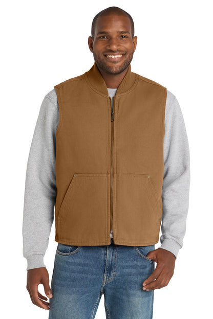 Front View of Duck Brown CornerStone Washed Duck Cloth Vest. CSV40 plain
