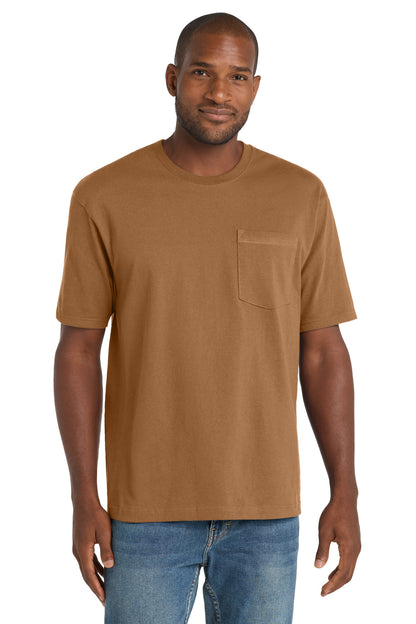 Front View of Duck Brown CornerStone Workwear Pocket Tee CS430 plain