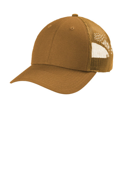 Front View of DuckBrown CornerStone Canvas Mesh Back Cap. CS811 plain