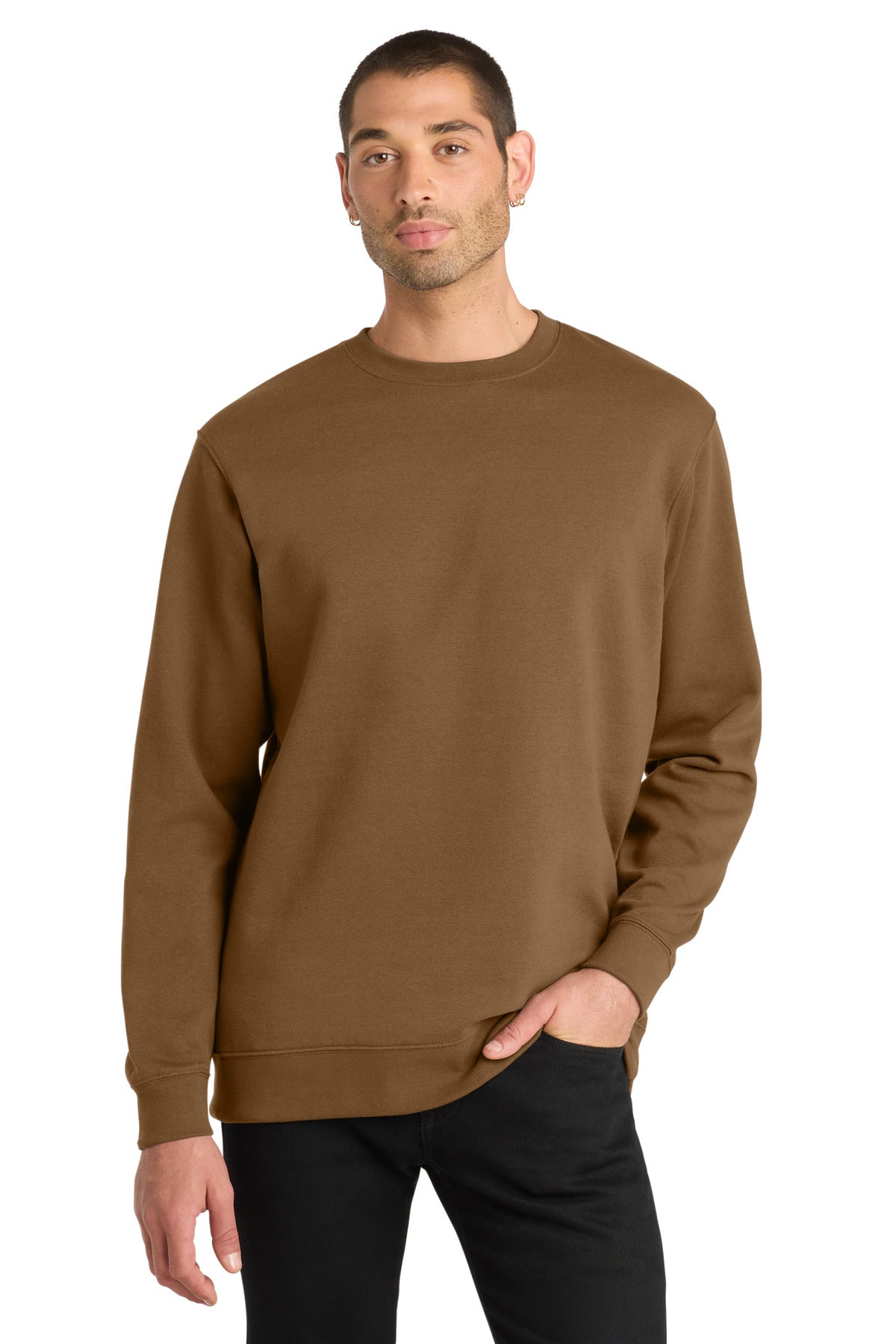 Front View of DuckBrown District V.I.T. Fleece Crew DT6104 plain