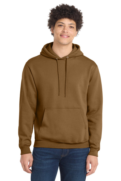 Front View of DuckBrown Port & Co Core Fleece Pullover Hooded Sweatshirt. PC78H plain