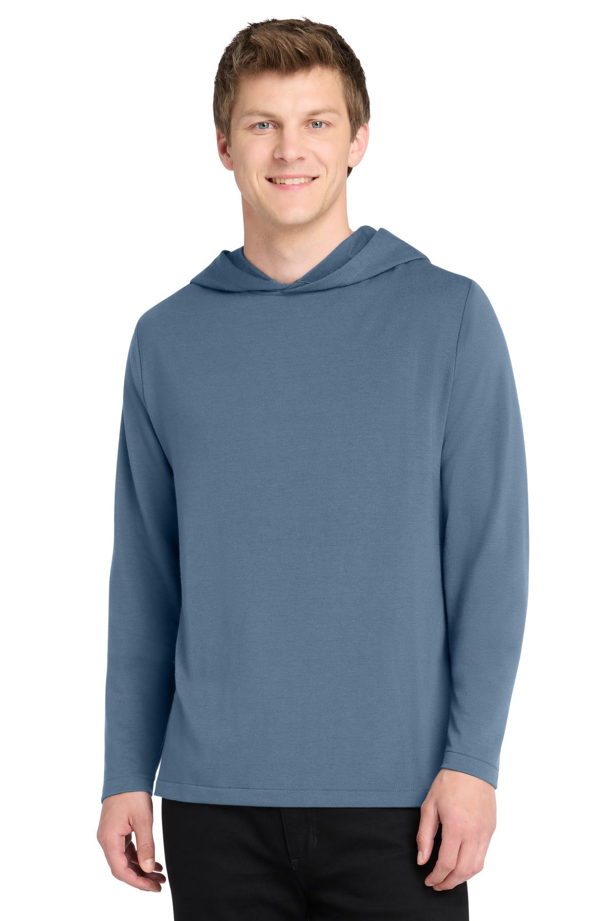 Front View of DuskBlue Port Authority Microterry Pullover Hoodie K826 plain
